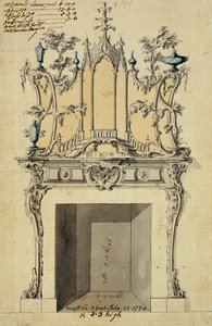 ロココチムニーピースのデザイン、1754（紙にペンとインクとトイレ） 作： John Linnell